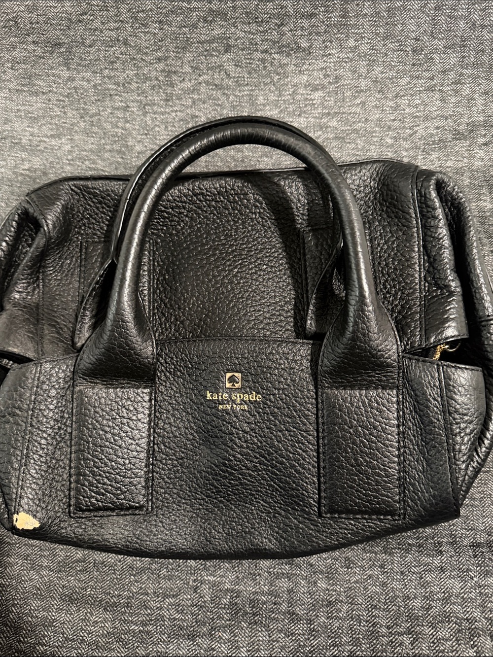 kate spade Black Pebbled Leather Top-Handle Satchel with Gold Logo